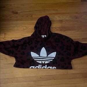 Adidas Cropped Burgundy Hoodie with Black Pattern